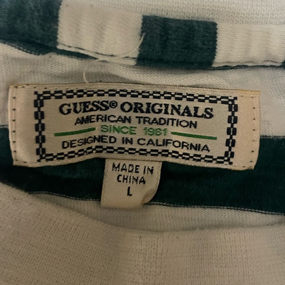 GUESS Shirt Mens Size L Green White Striped Los Angeles Originals Graphic Print - Picture 2 of 11